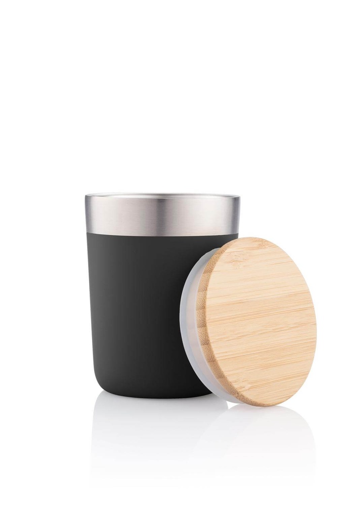 LAREN - Vacuum Coffee Tumbler With Bamboo Lid - Black