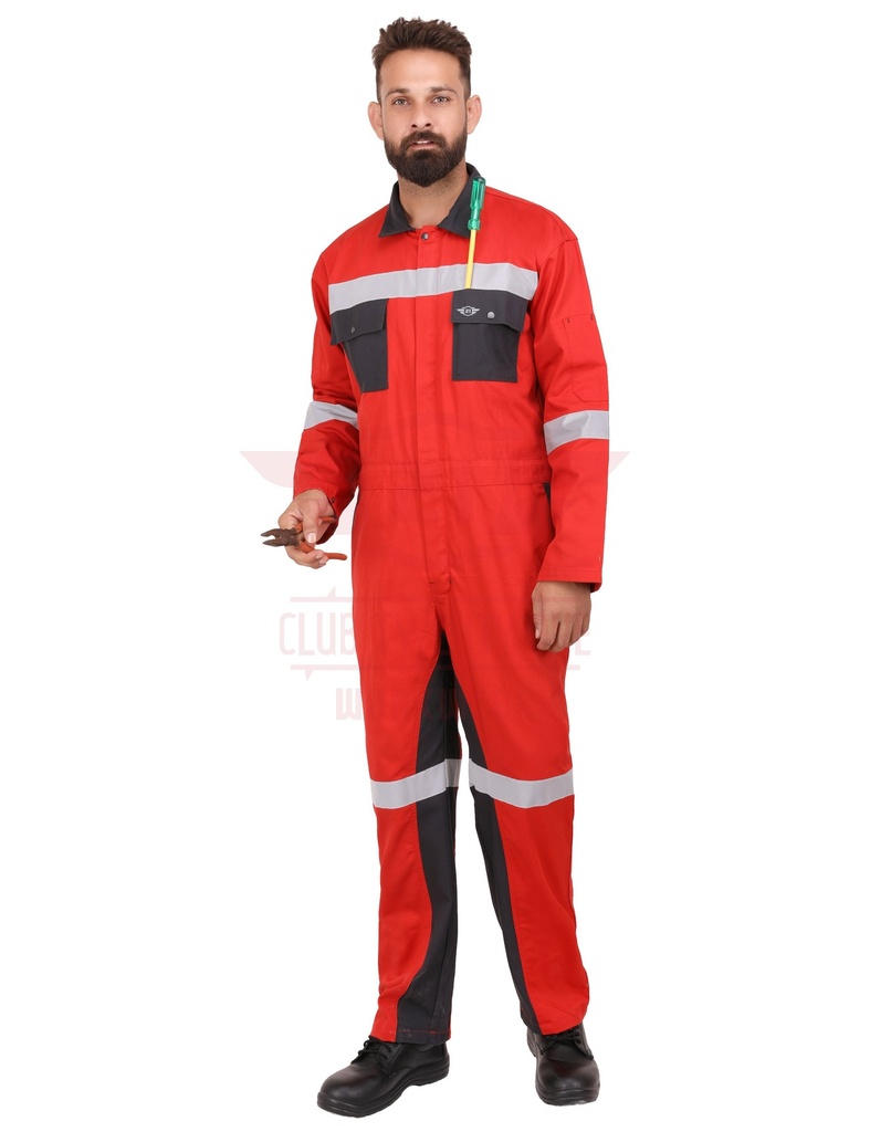 Raptor Coverall
Color: Red &amp; Grey
Fabric: 65% Cotton 35% Polyester
GSM: 245