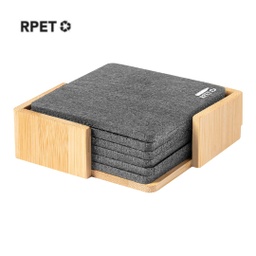 [CSEN 9112] LAAX - eco-neutral RPET Set of 6 Felt Coasters with Bamboo Stand