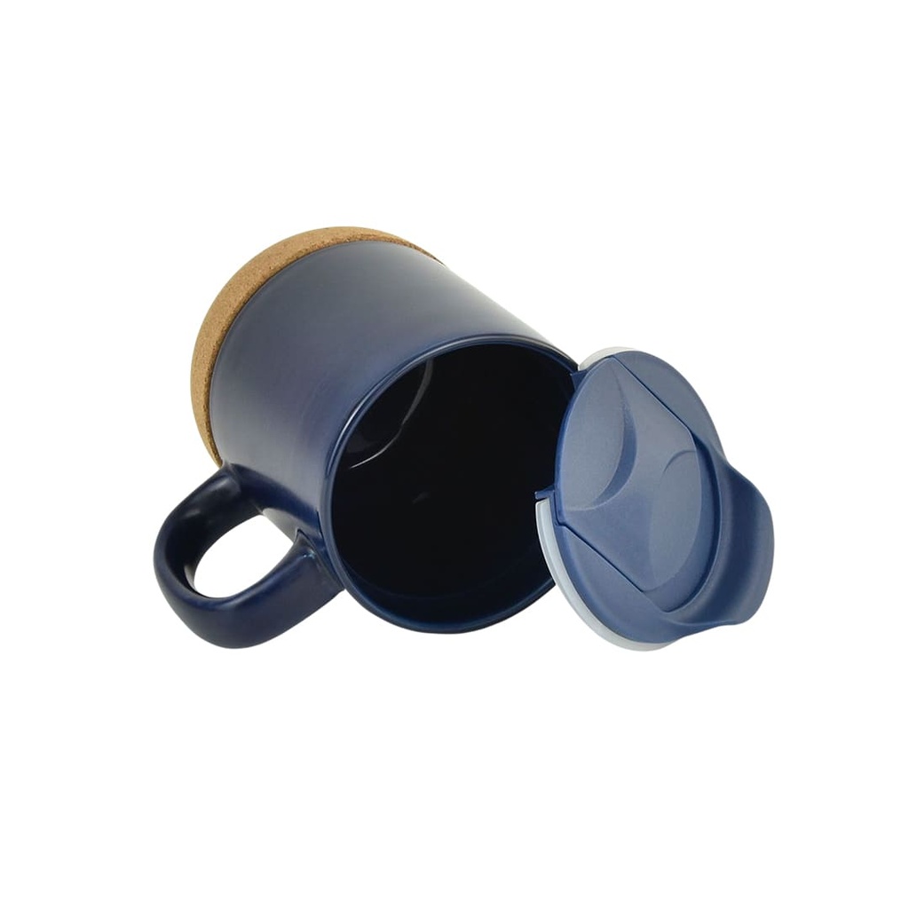 LUCCA - Giftology Ceramic Mug with Cork and Lid - Navy Blue