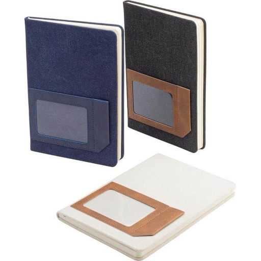 ADANA - Santhome Recycled Canvas A5 Hard Cover Notebook with PU Pocket - Navy