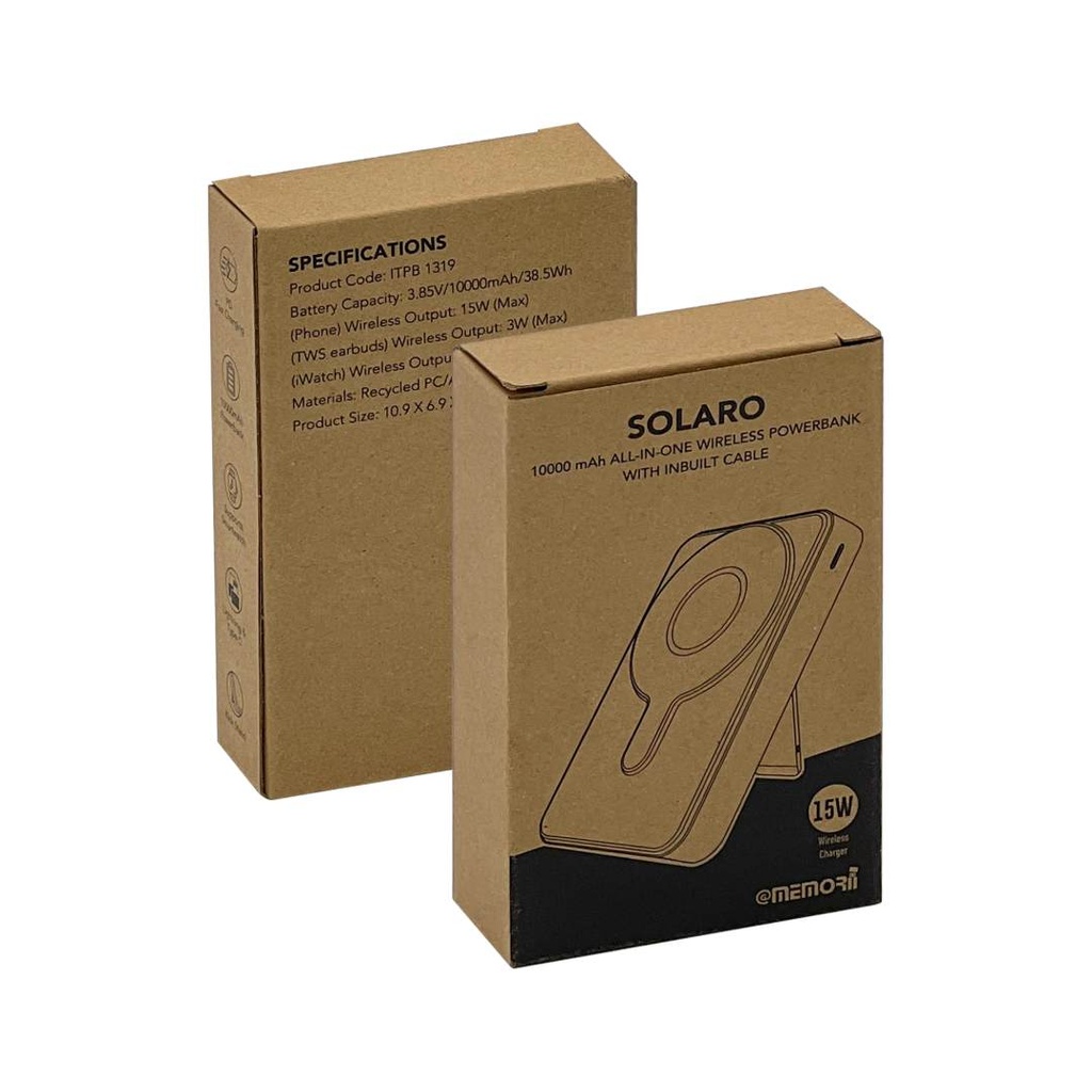 SOLARO - @memorii 10000 mAh All-in-One Wireless Powerbank - Black
