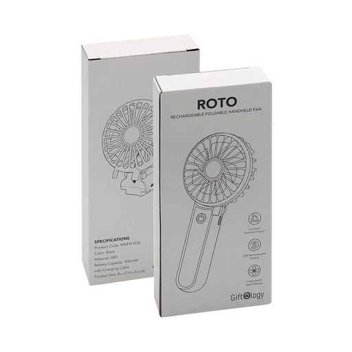 ROTO - Rechargeable Handheld Fan with Foldable Desk Stand - Black 