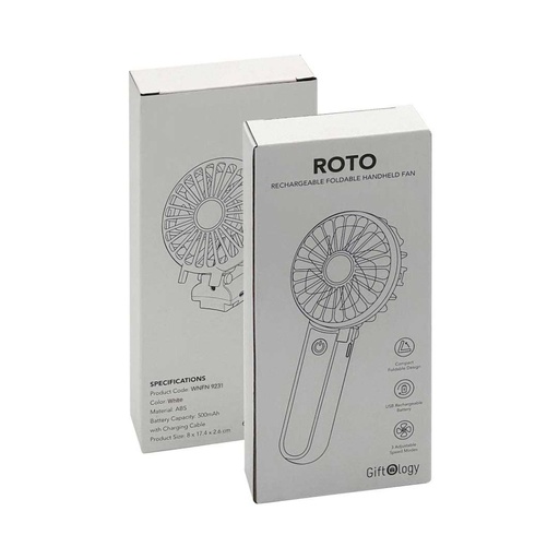 ROTO - Rechargeable Handheld Fan with Foldable Desk Stand - White 