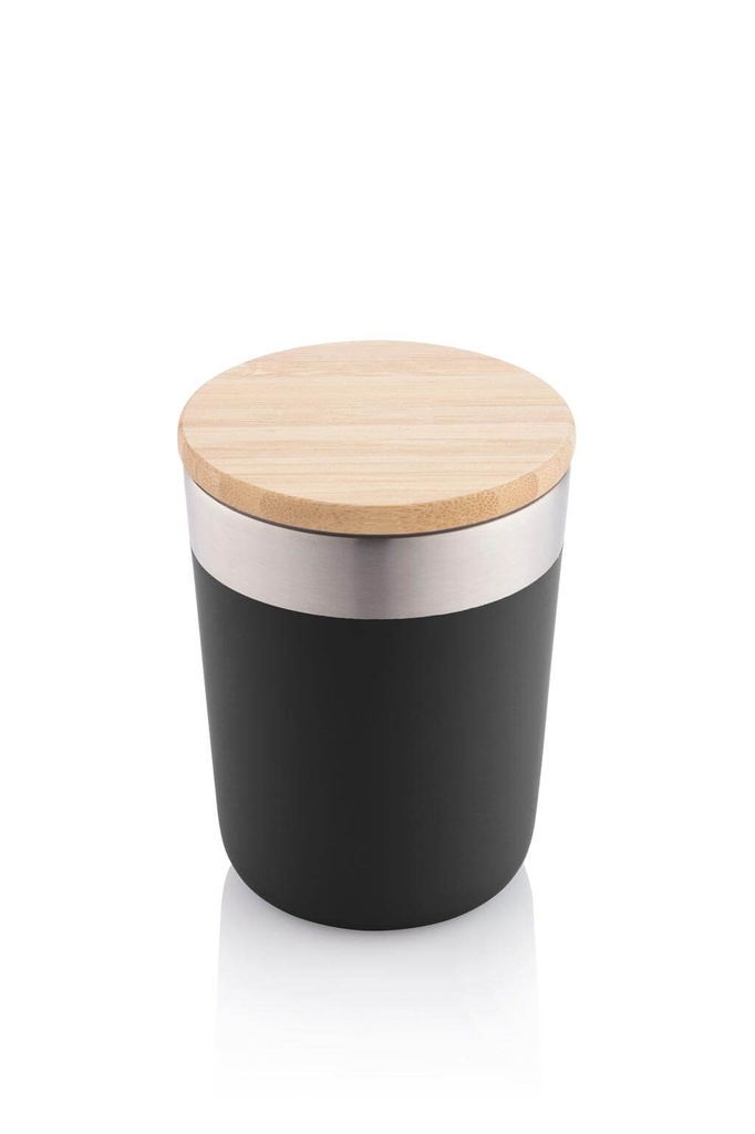 LAREN - Vacuum Coffee Tumbler With Bamboo Lid - Black