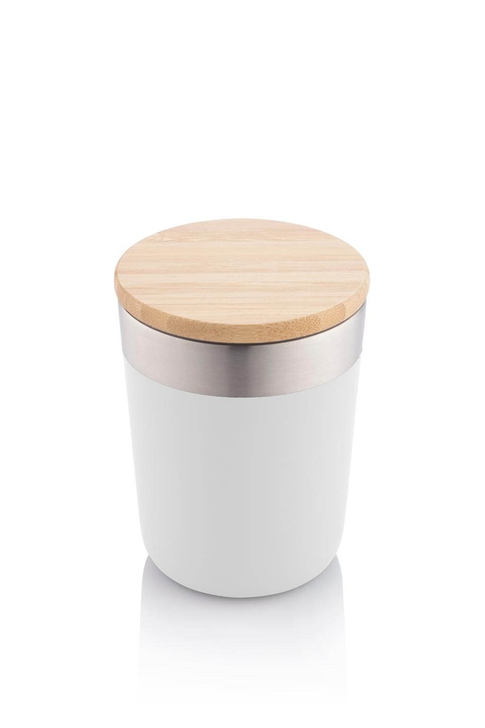 LAREN - Vacuum Coffee Tumbler With Bamboo Lid - White