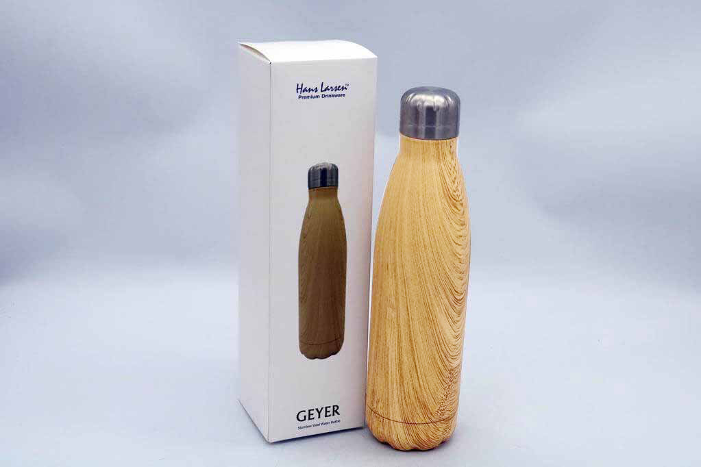 GEYER - Hans Larsen Stainless Steel Water Bottle with Wood Print - Yellow