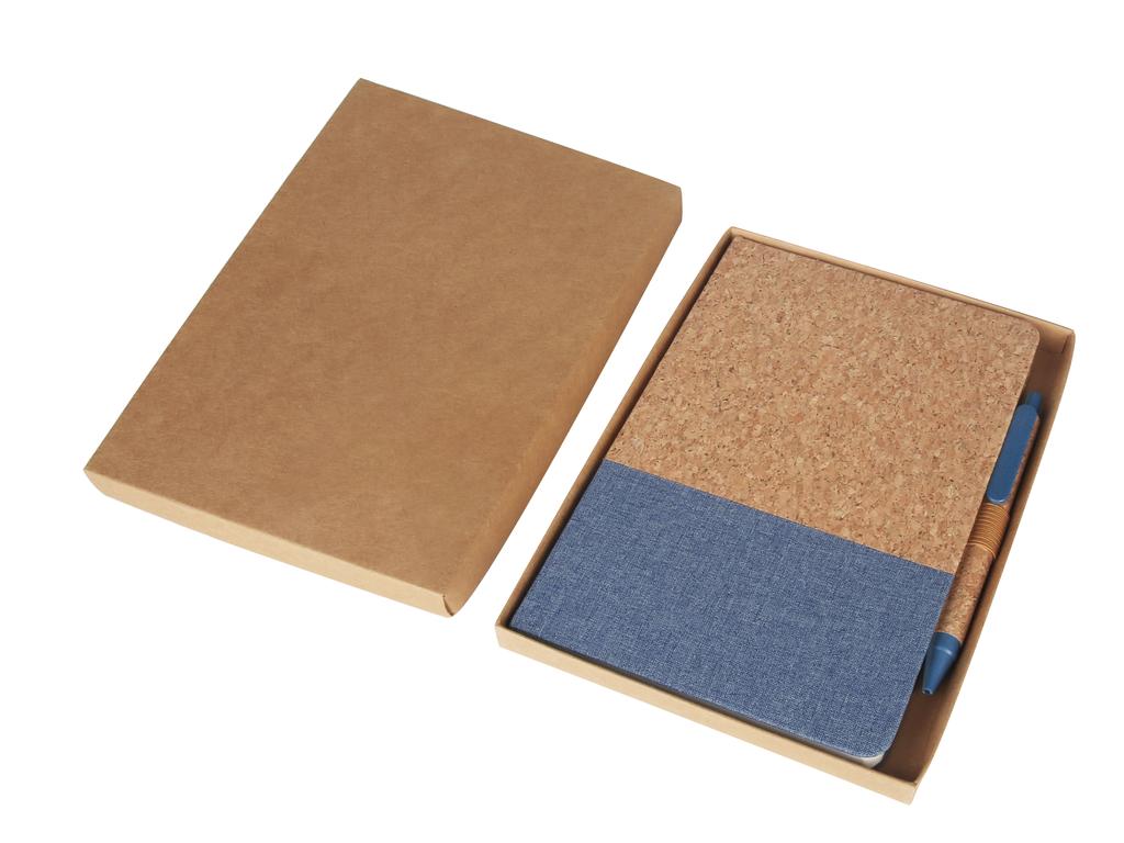 BORSA - eco-neutral A5 Cork Fabric Hard Cover Notebook and Pen Set - Blue