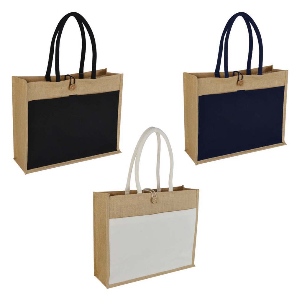 MONCLOVA - Jute Bag with Canvas Pocket - Blue