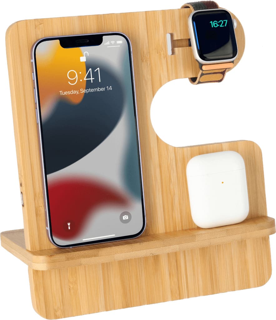 TRABEN - eco-neutral 3-in-1 Bamboo 10W Simultaneous Charging Station