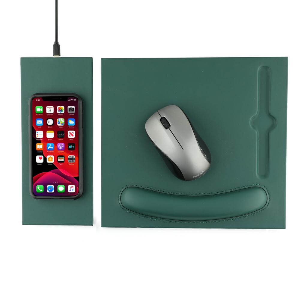 DOBERAN - @memorii 10W Wireless Charger PU Mouse Pad - Dark Green