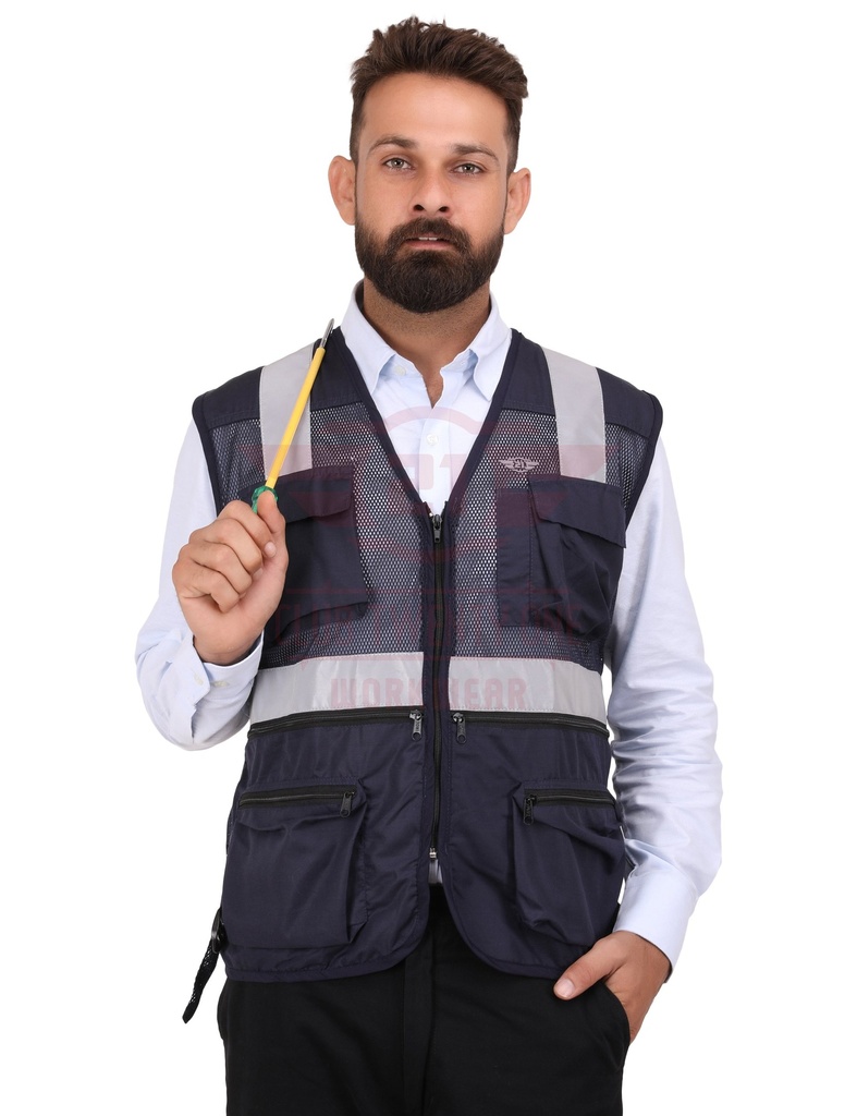 Safex Pro Safety Vest- Color: Navy Blue
Fabric: Polyester & Air Mesh
GSM: 130