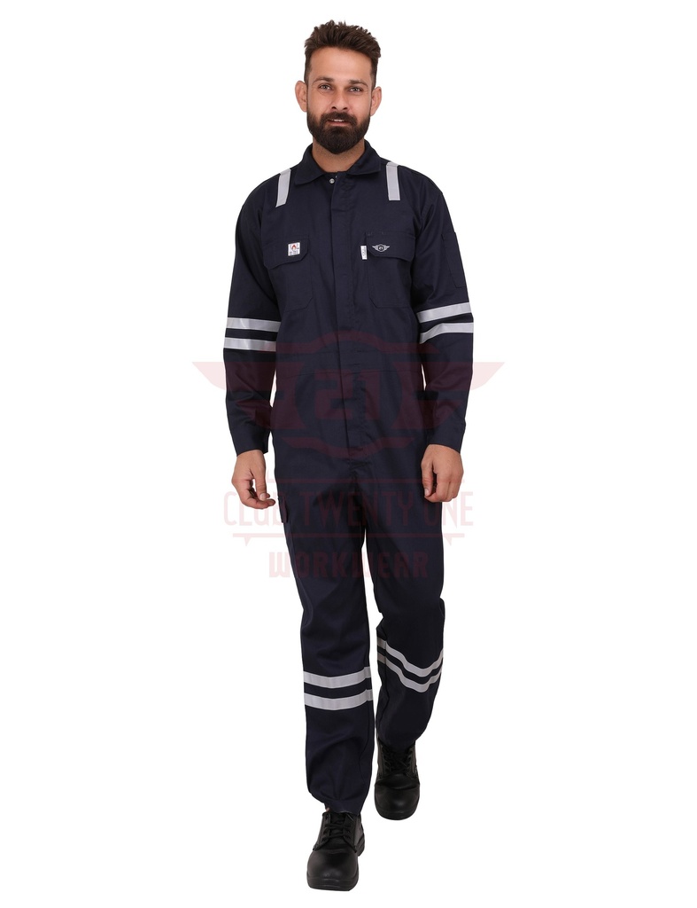 Port Flame Coverall
Color: Navy Blue
Fabric: 100% Cotton Pyrovatex Treated
GSM: 230