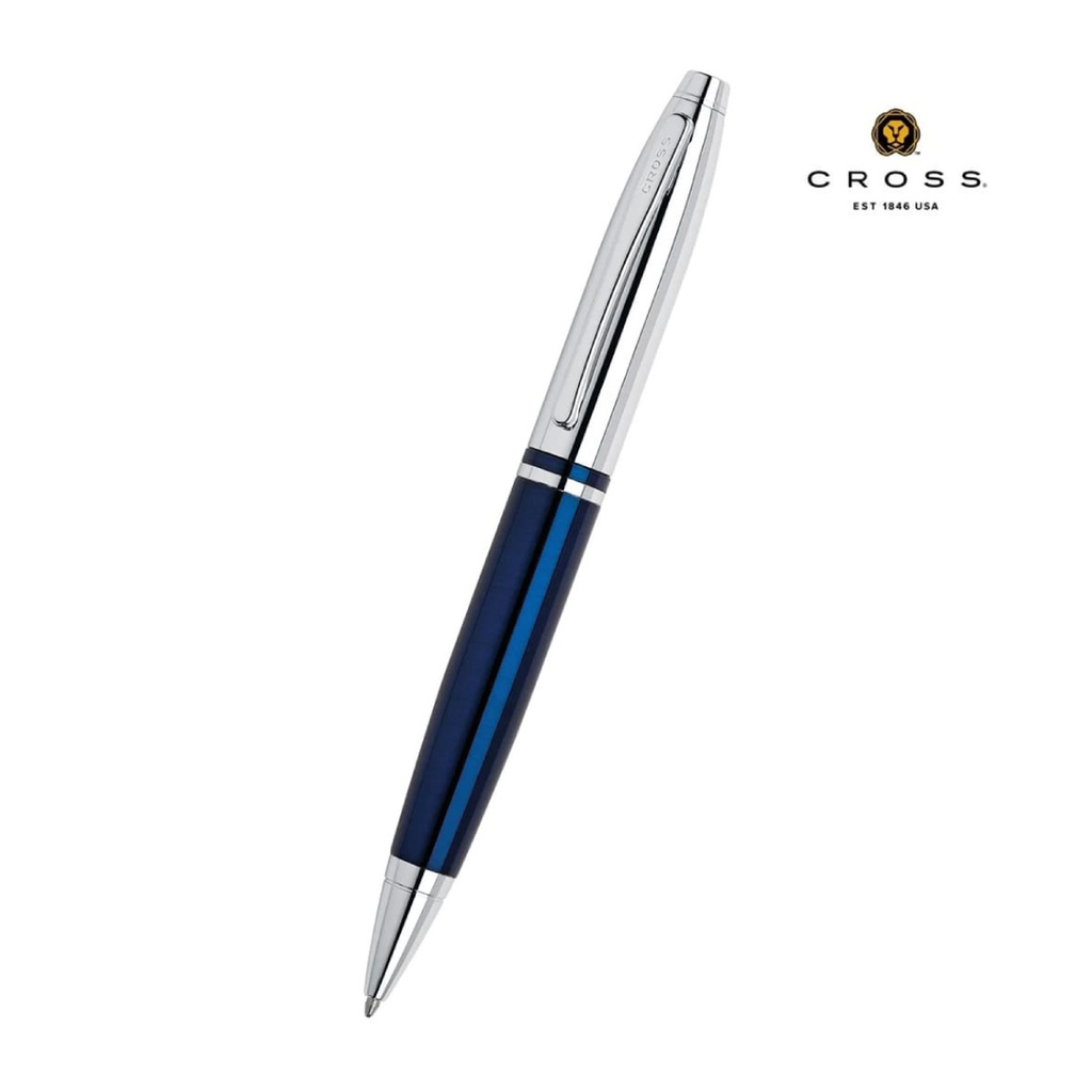 Cross Calais™ Chrome/Blue Lacquer with Polished Chrome Appointments Ballpoint Pen  (Blue Ink)