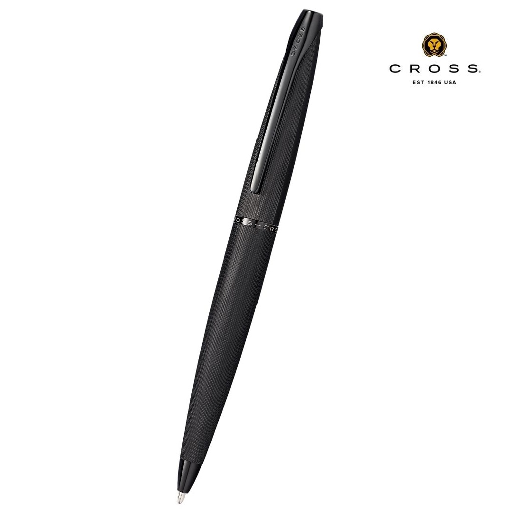 Cross ATX® Brushed Black with Machine-Turned Diamond Pattern Engraving with Polished Black PVD Appointments Ballpoint Pen (Blue Ink)
