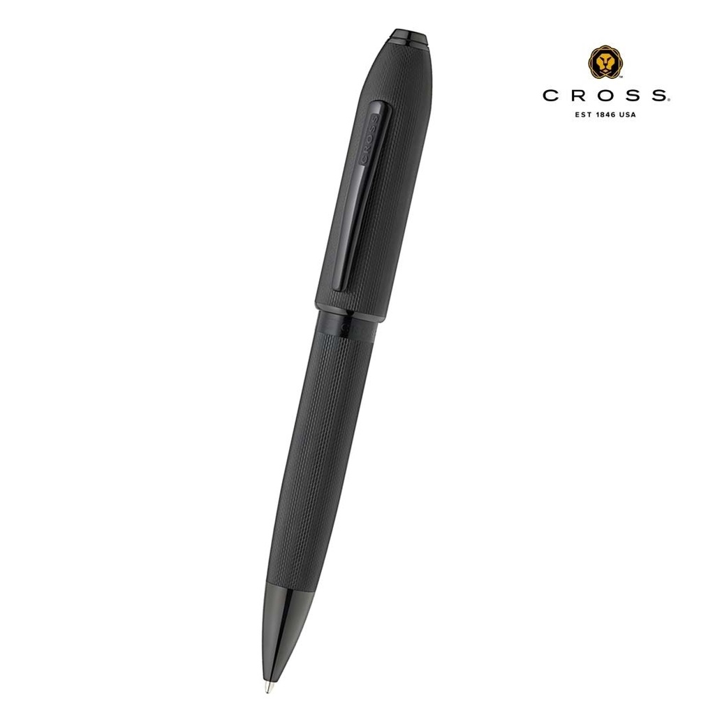 Peerless™ Polished Black PVD Engraved Diamond Pattern with Black PVD Appointments and Swarovski Crystal Ballpoint Pen (Blue Ink)