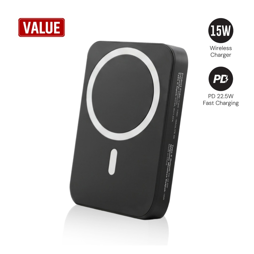 Maglite 5K - 5000 mAh Magnetic Wireless Power Bank - Black 