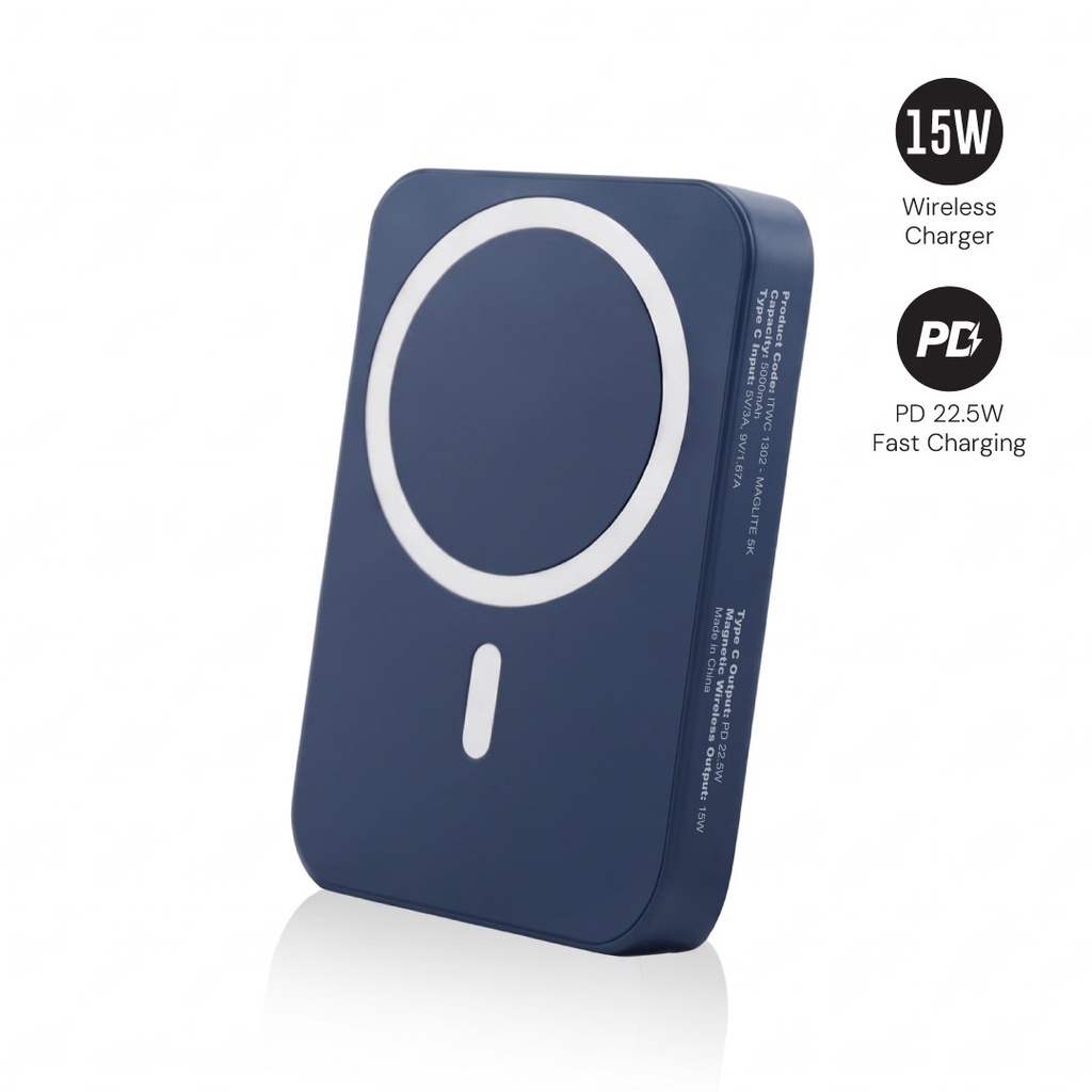 Maglite 5K - 5000 mAh Magnetic Wireless Power Bank - Navy Blue 