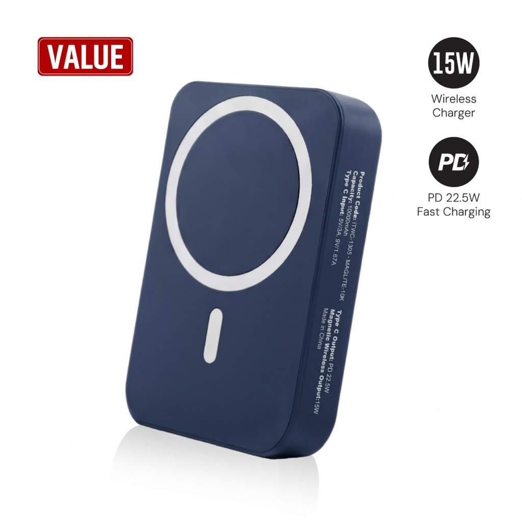 Maglite 10K - 10000 mAh Magnetic Wireless Power Bank - Navy Blue 