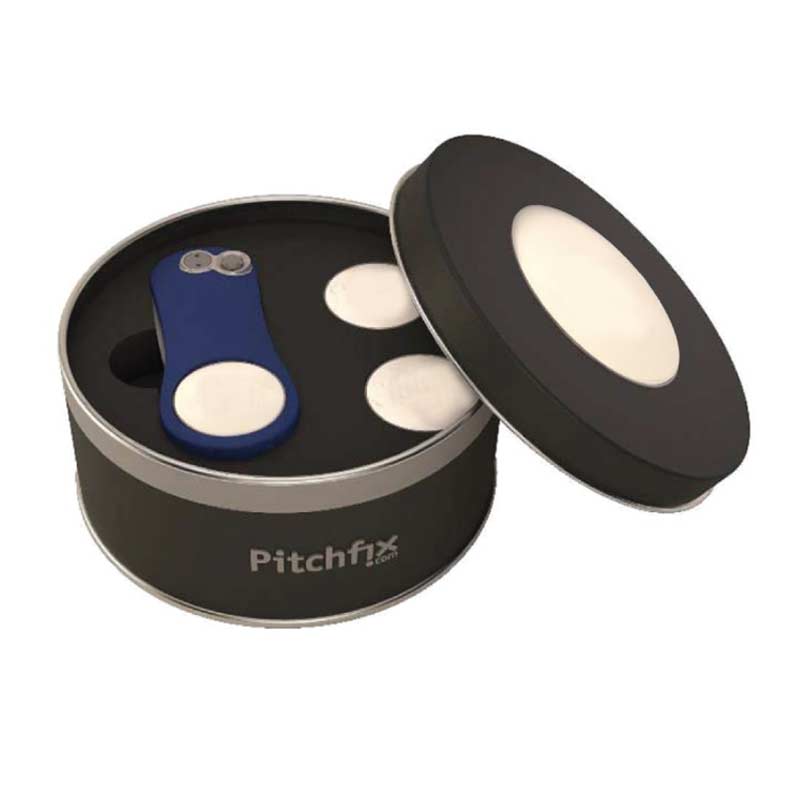 TROMSO - Pitchfix Original 2.0 & 2 Extra Ball Markers in a Round Tin Box - Blue