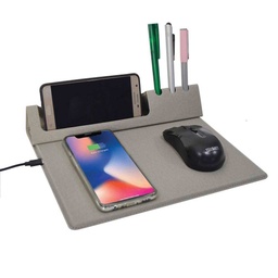 [ITWC 157] RUNKEL - 10W Wireless PU Mouse Pad &amp; Desk Organizer - Grey