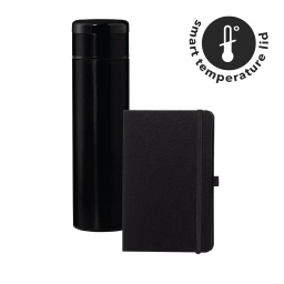 [GSGL 9501] SARGAN - Vacuum Flask with Temperature Lid and Notebook Gift Set - Black