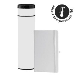 [GSGL 9502] SARGAN - Vacuum Flask with Temperature Lid and Notebook Gift Set - White